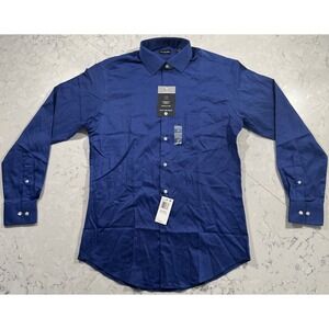 NWT Van Heusen Dress Shirt Mens 15½ 32/33 M Blue Fitted Stretch Wrinkle Free